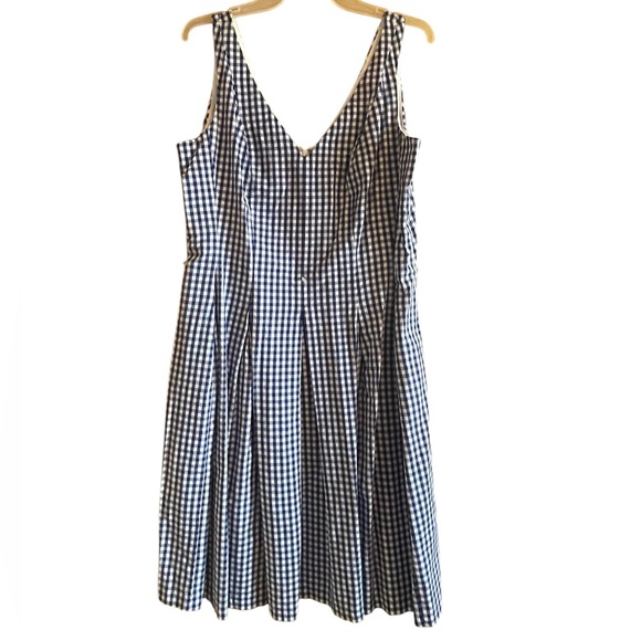 Nine West Blue Sleeveless V-Neck Gingham Fit and Flare Size 10 - Picture 3 of 7